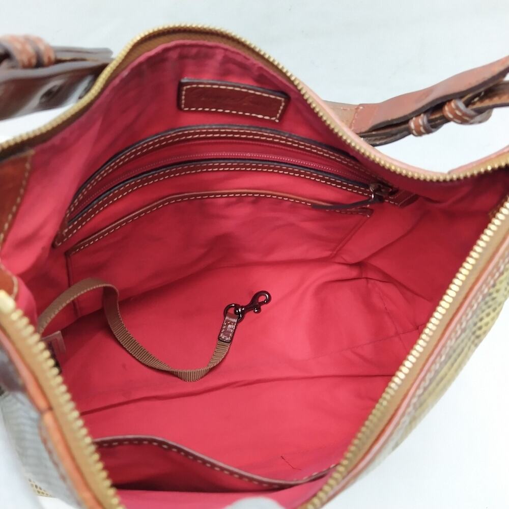 Dooney & Bourke Yellowish Green Leather Lizard Embossed Zipper Hobo Shoulder Bag - Picture 9 of 16